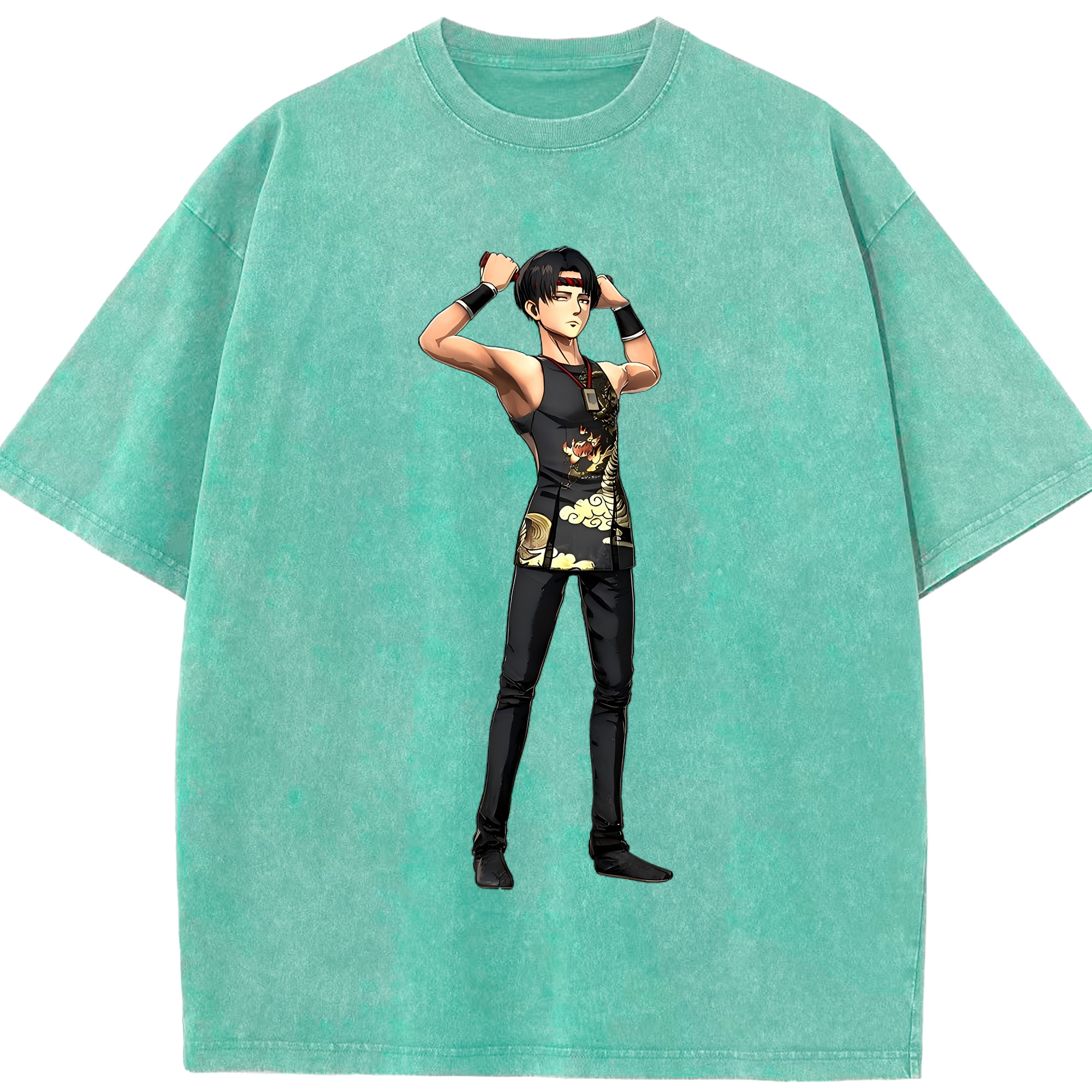 （画像用） 進撃の巨人 リヴァイ·アッカーマン Attack on Titan Levi Ackerman 綿100% ヴィンテージ風 半袖Tシャツ（フロントプリント）